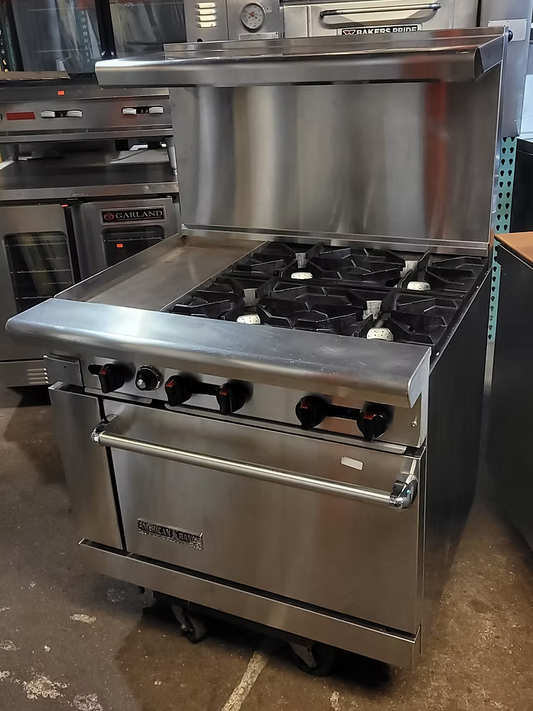 American Range AR-12G-4B 36" Natural Gas 4-Burner Range with 12" Griddle and Standard Oven - 183,000 BTU