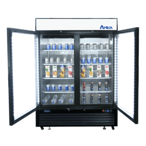 MCF8721ES — 54'' Black Cabinet Two (2) Glass Door Merchandiser Freezer