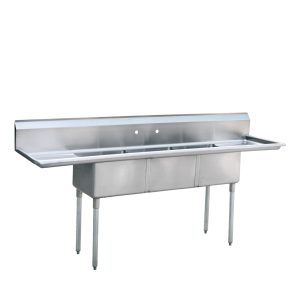 SS1824F31D18 Three Compartment Sink with Left and Right Drain Boards