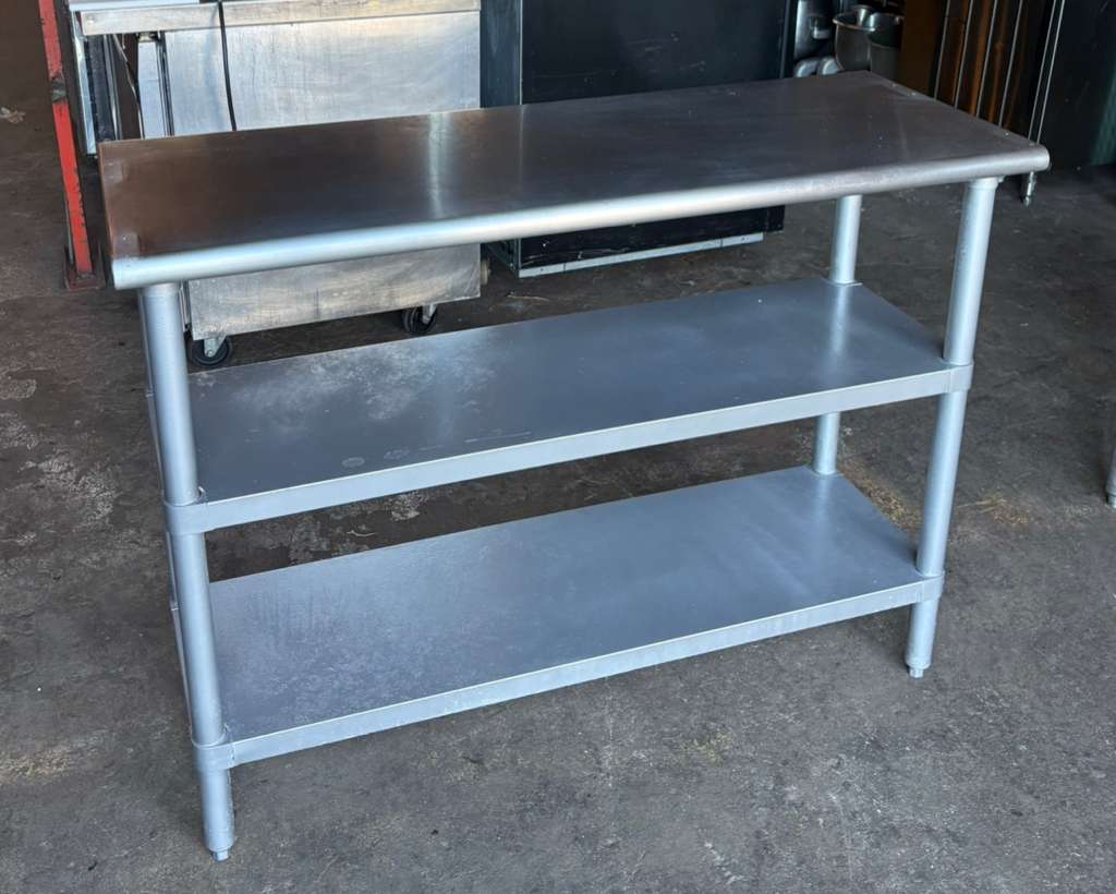 SS WORK TOP TABLE WITH 2 BOTTOM SHELVES 48''X18''X36''-PRE-OWNED