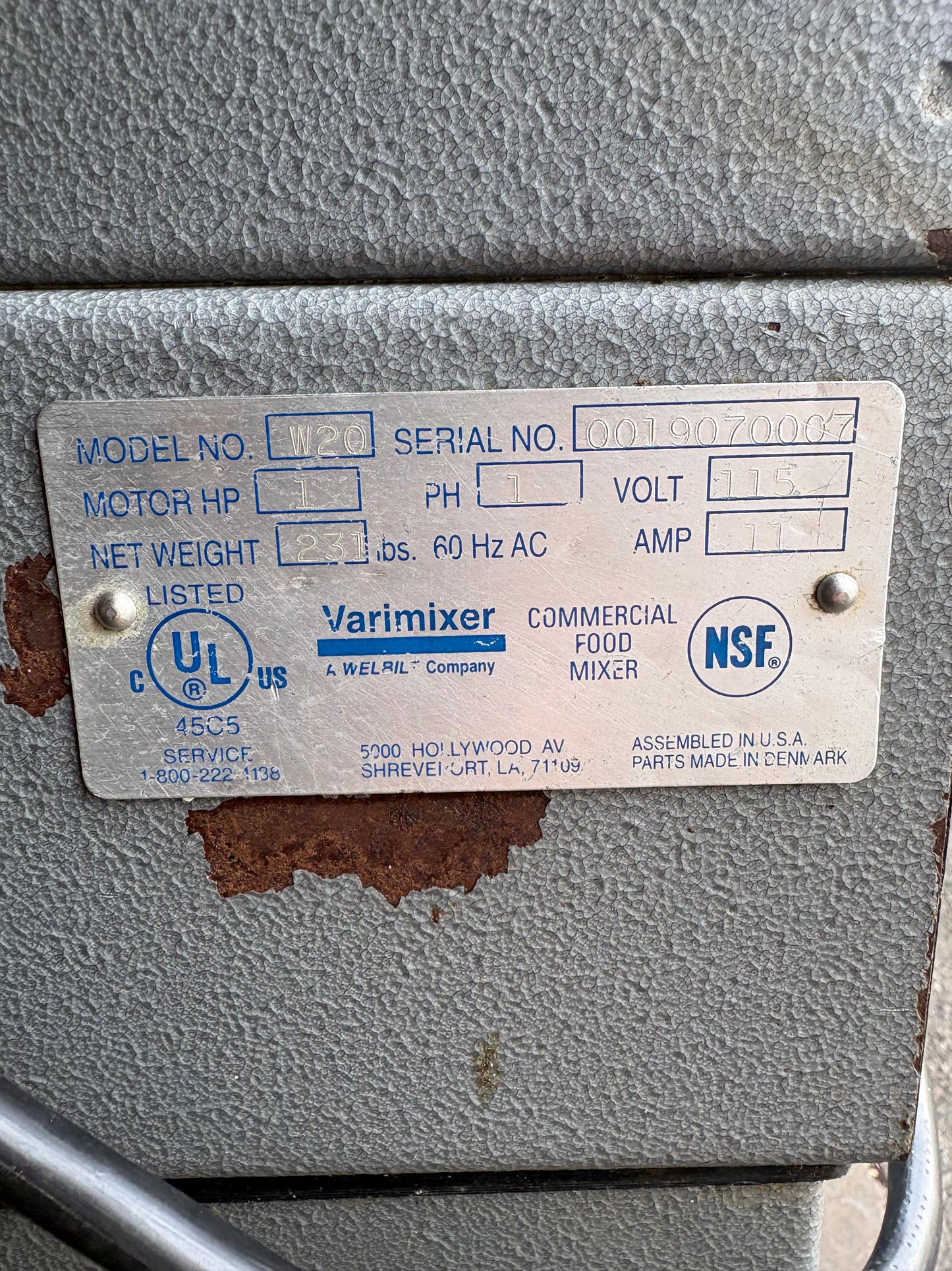 Varimixer W20 20 Qt. Planetary Bench Mixer with Standard Accessories - 120V, 1 hp-PRE-OWNED